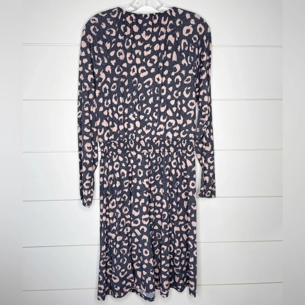 LULAROE Pink & Gray Leopard Long Sleeve Peasant Dress Women’s Size Medium